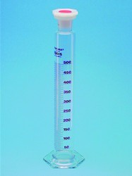 Mischzylinder FORTUNA mit NS-Polystopfen und Glassechskantfuss