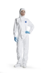 Protective coverall with attached slip-retardant overshoes TYVEK® Labo 500