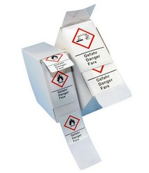 GHS Warning Labels, Self-Adhesive, Roll in Dispenser Box  LLG-Labware