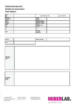 08 Huberlab. – Reklamationsbericht / Bulletin de réclamation / Claim Report