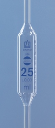 Bulb pipettes with 1 mark USP BLAUBRAND®, cl. AS, DE-M marking