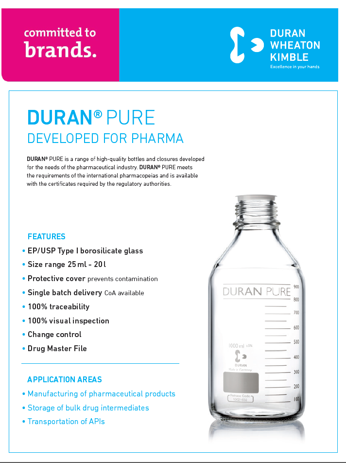Product flyer Duran Pure Developed for pharma